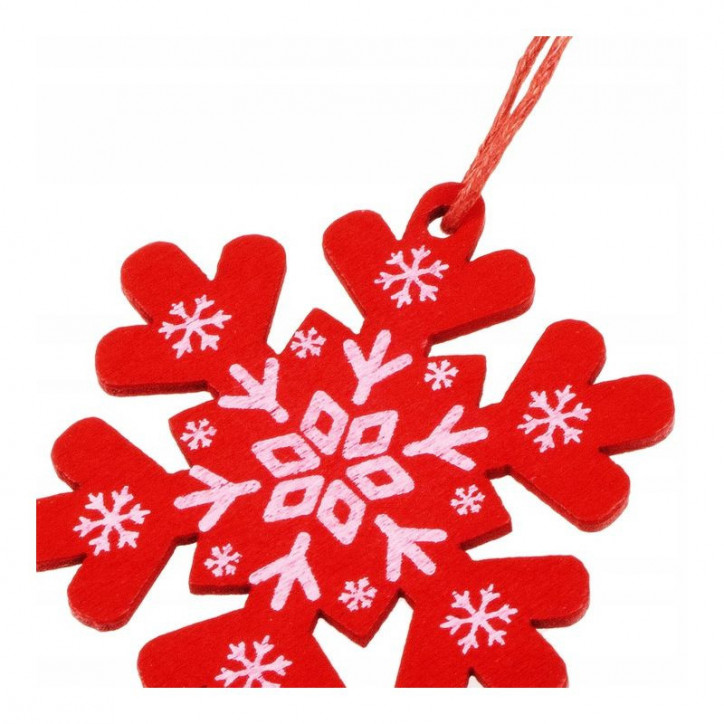 Vianočná ozdoba drevená Vločka s vločkou červená 4,9 cm, 3 ks