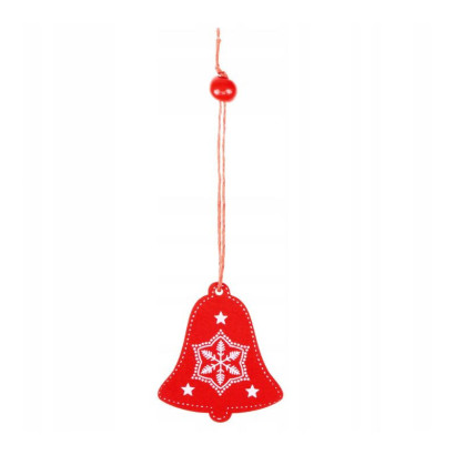 Vianočná ozdoba drevená Zvonček s vločkou červená 4,9 cm, 3 ks