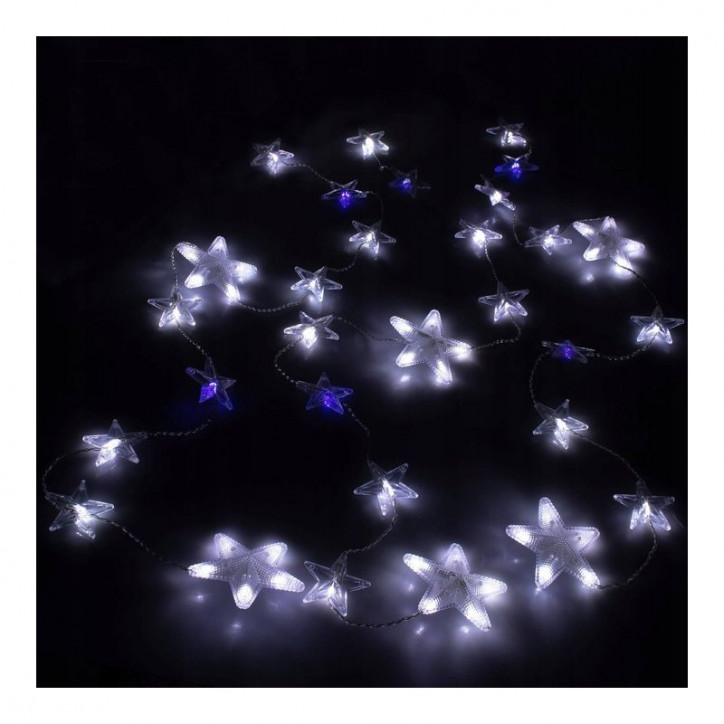 LED svetelný záves Hviezdy 2x1,6 m, 180 LED, IP44, studená biela/modrý blesk