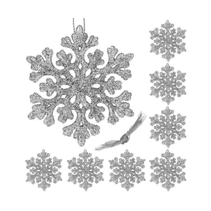 Vianočná ozdoba Vločka s trblietkami strieborná 7,5 cm, 8 ks