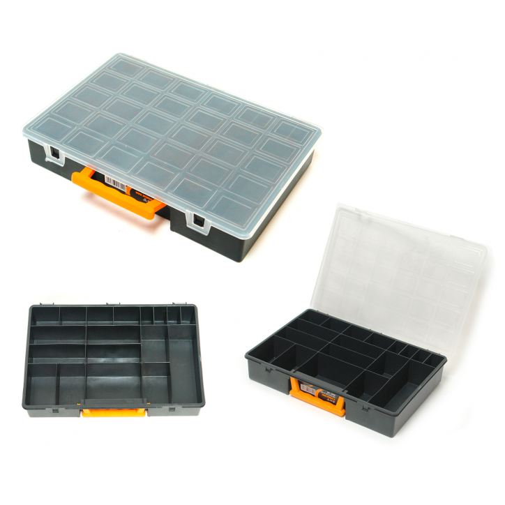 Plastový organizér na drobný materiál 36x25x6 cm, 18 priehradiek Plastový organizér na drobný materiál 36x25x6 cm, 18 priehradiek