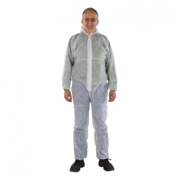 Jednorazový pracovný oblek biely 40 g/qm PP, veľkosť XXXL Jednorazový pracovný oblek biely 40 g/qm PP, veľkosť XXXL