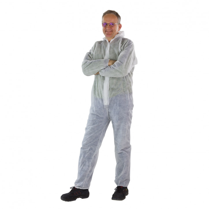Jednorazový pracovný oblek biely 40 g/qm PP, veľkosť XL Jednorazový pracovný oblek biely 40 g/qm PP, veľkosť XL