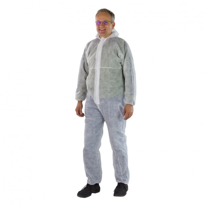 Jednorazový pracovný oblek biely 40 g/qm PP, veľkosť XL Jednorazový pracovný oblek biely 40 g/qm PP, veľkosť XL