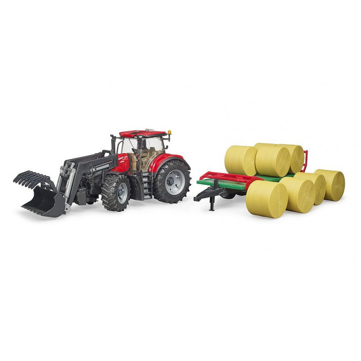 Traktor Case IH Optum 300CVX s predným nakladačom a prívesom s 8 balíkmi 1:16 03198