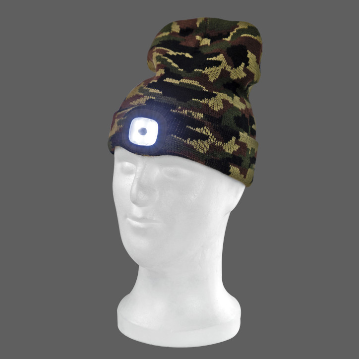 Pletená čiapka s LED svetlom, camouflage