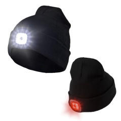 Pletená čiapka s dvojitým LED svetlom, čierna
