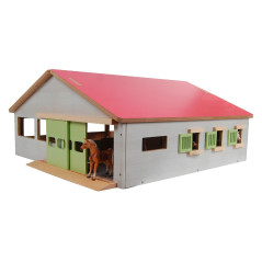 Kids Globe Stajňa pre kone s 3 boxmi a vnútornou jazdiarňou, s ružovou strechou 1:32