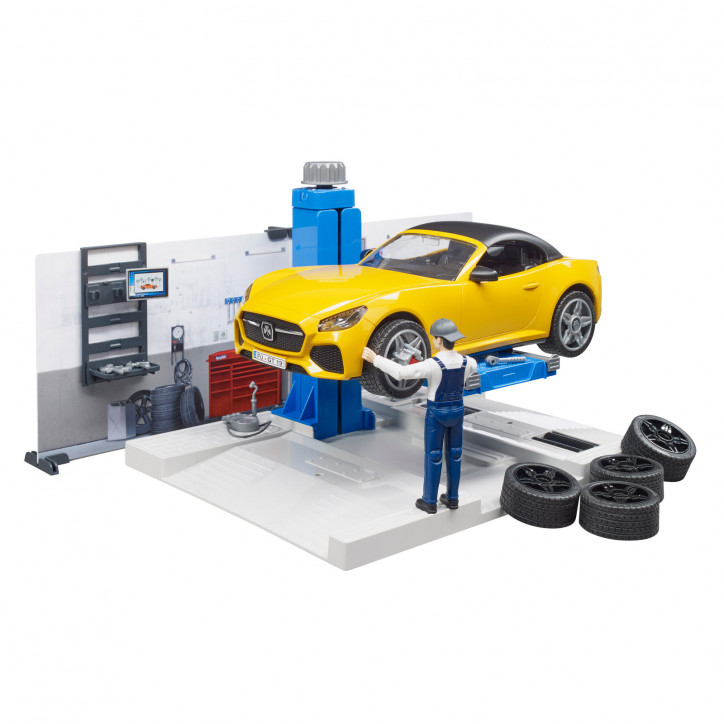 Autoservis so športovým autom a mechanikom s náradím 1:16 62110 Autoservis so športovým autom a mechanikom s náradím 1:16 62110