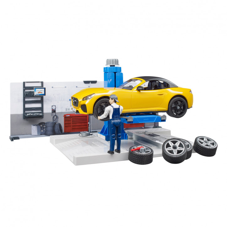 Autoservis so športovým autom a mechanikom s náradím 1:16 62110 Autoservis so športovým autom a mechanikom s náradím 1:16 62110