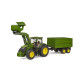 BRUDER Traktor John Deere 7R350 s predným nakladačom a tandemovým prívesom / 03155