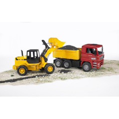 Nákladné auto MAN TGA s vyklápacou korbou a s kĺbovým kolesovým nakladačom FR130 1:16 02752