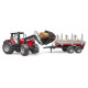 BRUDER 02046 Traktor Massey Ferguson s predným nakladačom, prívesom naprevoz dreva a 3 kmeňmi stromov 1:16