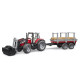 BRUDER 02046 Traktor Massey Ferguson s predným nakladačom, prívesom naprevoz dreva a 3 kmeňmi stromov 1:16