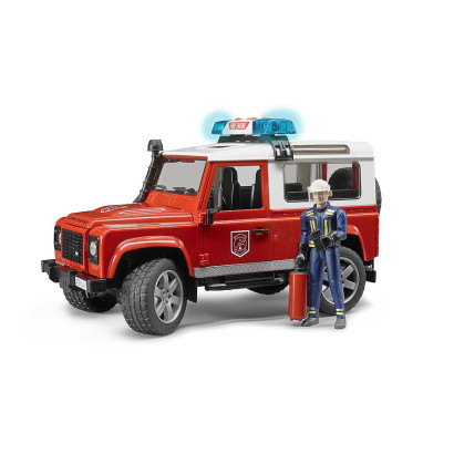 BRUDER Zásahové hasičské vozidlo Land Rover Defender Station Wagon s figúrkou hasiča a hasiacim prístrojom 1:16 02596