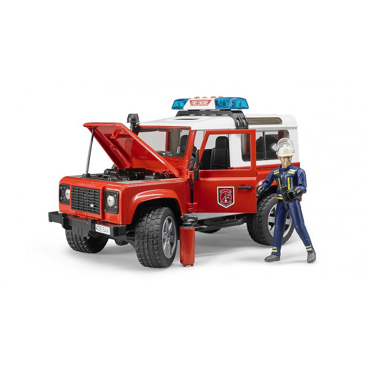 Zásahové hasičské vozidlo Land Rover Defender Station Wagon s figúrkou hasiča a hasiacim prístrojom 1:16 02596