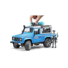 BRUDER Policajné vozidlo Land Rover Defender Station Wagon so svetelným a zvukovým modulom a s figúrkou policajta 1:16 02597