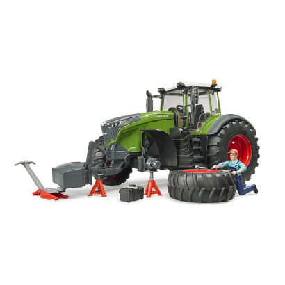 Traktor Fendt 1050 Vario s predným závažím a figúrka mechanika s dielenským vybavením 1:16 04041